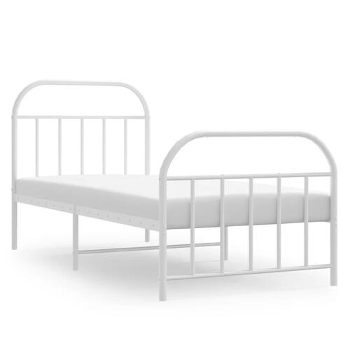 Sengeramme med sengegavl og fodgærde 90x190 cm metal hvid