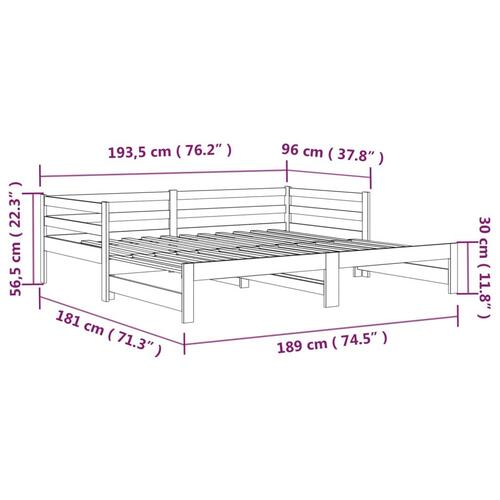 Daybed med udtræk 2x(90x190) cm massivt fyrretræ hvid