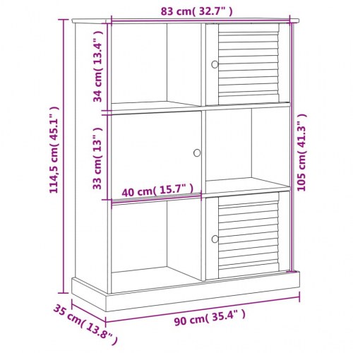 Bogreol VIGO 90×35×114,5 cm - massivt fyrretræ med låger