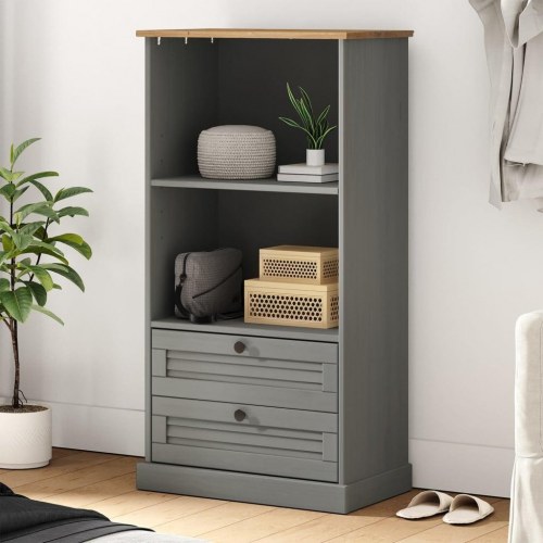 Bogreol VIGO 60×35×114,5 cm - massivt fyrretræ, grå