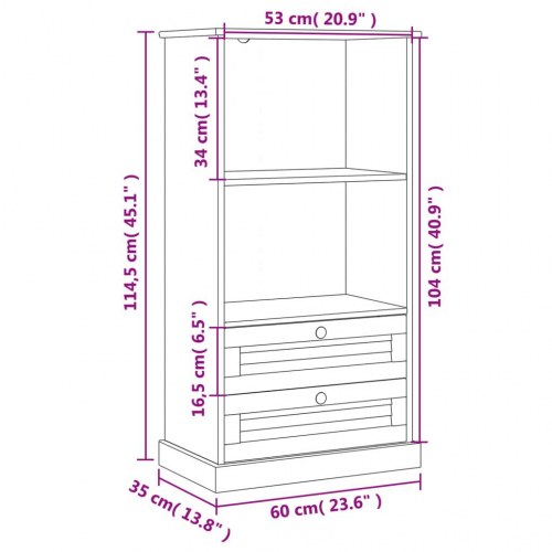 Bogreol VIGO 60×35×114,5 cm - massivt fyrretræ, hvid