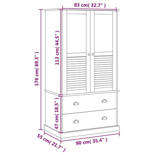 Klædeskab VIGO 90x55x170 cm massivt fyrretræ