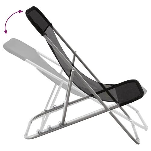 Foldbare strandstole 2 stk. textilene pulverlakeret stål sort