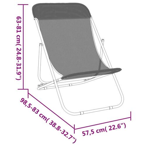 Foldbare strandstole 2 stk. textilene pulverlakeret stål sort