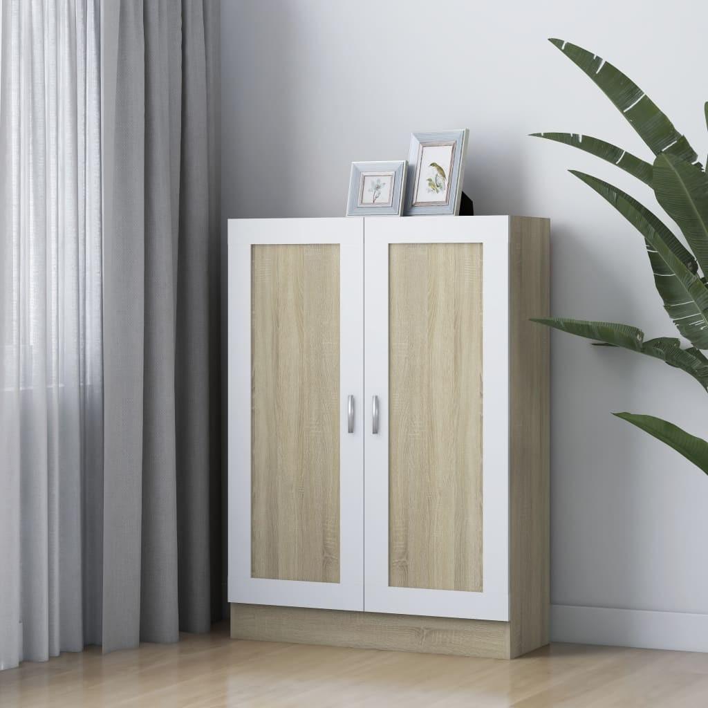 Bogskab 82,5x30,5x115 cm spånplade hvid og sonoma-eg