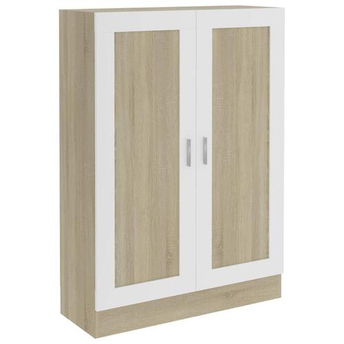 Bogskab 82,5x30,5x115 cm spånplade hvid og sonoma-eg
