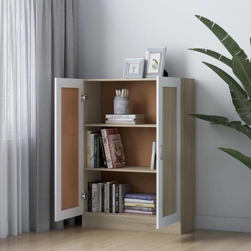 Bogskab 82,5x30,5x115 cm spånplade hvid og sonoma-eg