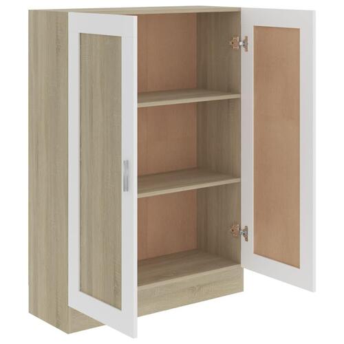 Bogskab 82,5x30,5x115 cm spånplade hvid og sonoma-eg