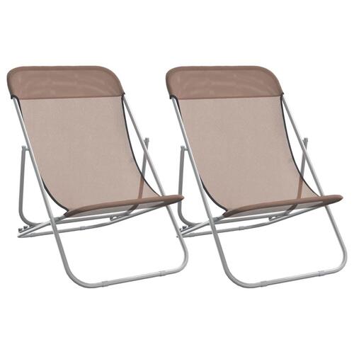 Foldbare strandstole 2 stk. textilene pulverlakeret stål brun