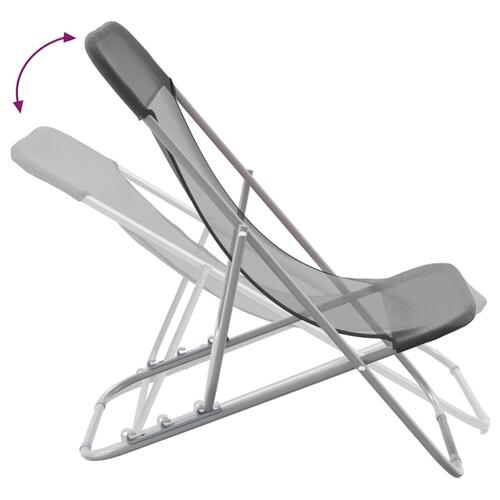 Foldbare strandstole 2 stk. textilene og pulverlakeret stål grå