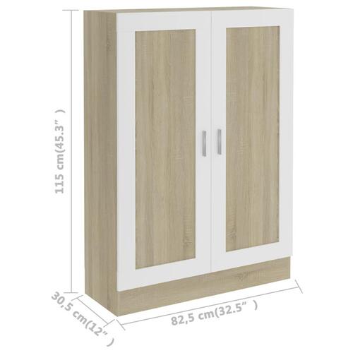 Bogskab 82,5x30,5x115 cm spånplade hvid og sonoma-eg