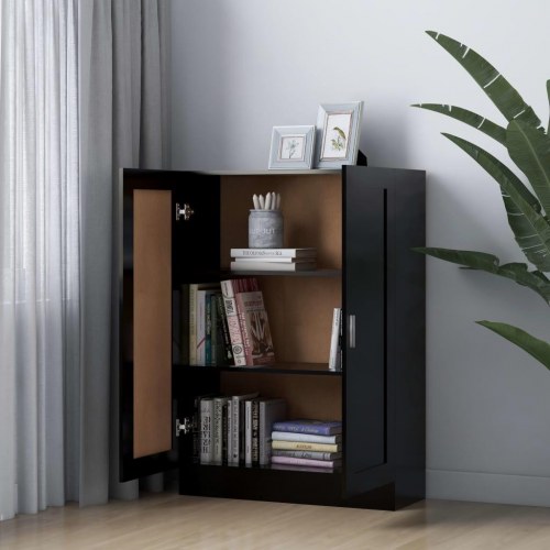 Bogskab 82,5x30,5x115 cm konstrueret træ sort højglans