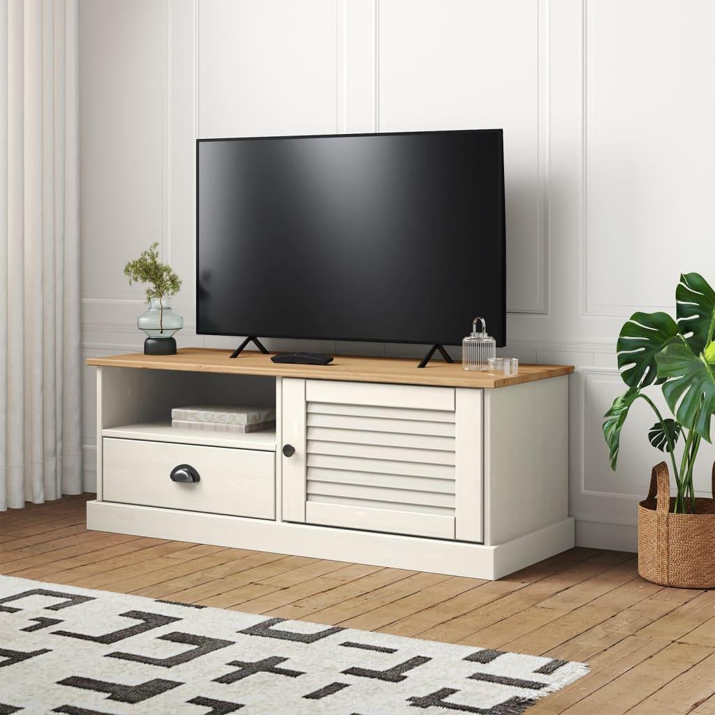 Tv-Bord Vigo 106X40X40 Cm Massivt Fyrretræ - Hvid