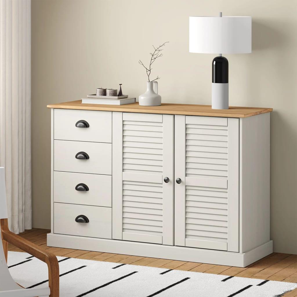 Skænk med skuffer VIGO 113x40x75 cm massivt fyrretræ hvid billede