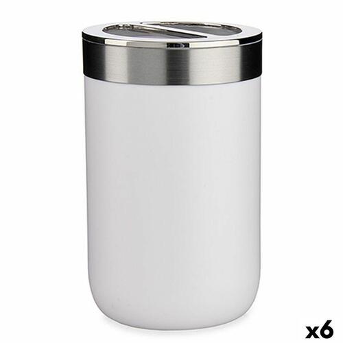 Tandbørsteholder Hvid Sølvfarvet Plastik 7,7 x 11,2 x 7,7 cm (6 enheder)