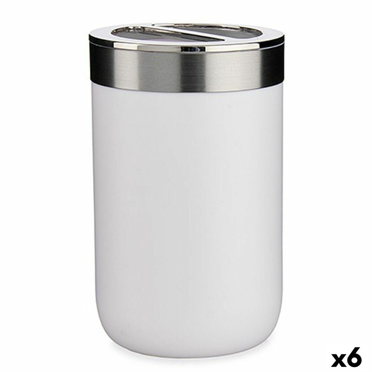 Tandbørsteholder Hvid Sølvfarvet Plastik 7,7 x 11,2 x 7,7 cm (6 enheder)