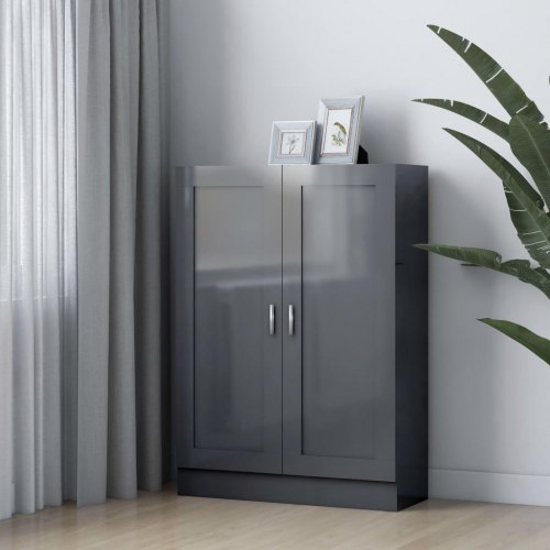 Bogskab 82,5x30,5x115 cm konstrueret træ grå højglans