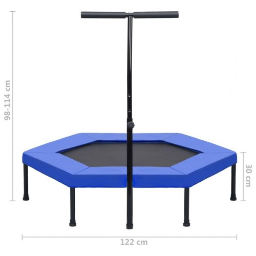 Fitnesstrampolin med håndtag + sikkerhedspude 122 cm sekskantet