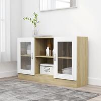 Vitrineskab 120x30,5x70 cm konstrueret træ hvid og sonoma-eg