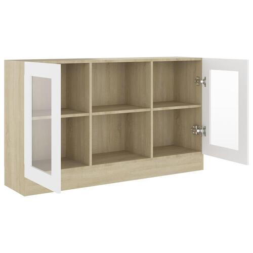 Vitrineskab 120x30,5x70 cm konstrueret træ hvid og sonoma-eg