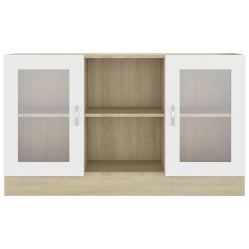 Vitrineskab 120x30,5x70 cm konstrueret træ hvid og sonoma-eg