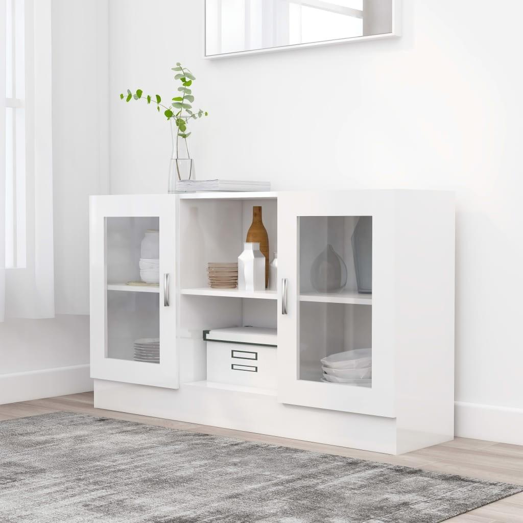 Vitrineskab 120x30,5x70 cm konstrueret træ hvid højglans