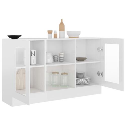 Vitrineskab 120x30,5x70 cm konstrueret træ hvid højglans