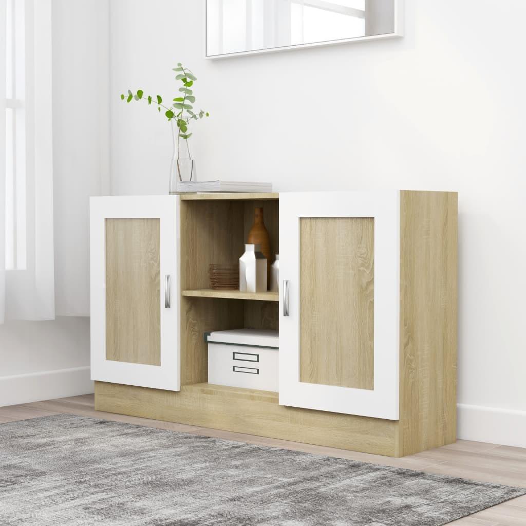 Skænk 120x30,5x70 cm konstrueret træ hvid og sonoma-eg