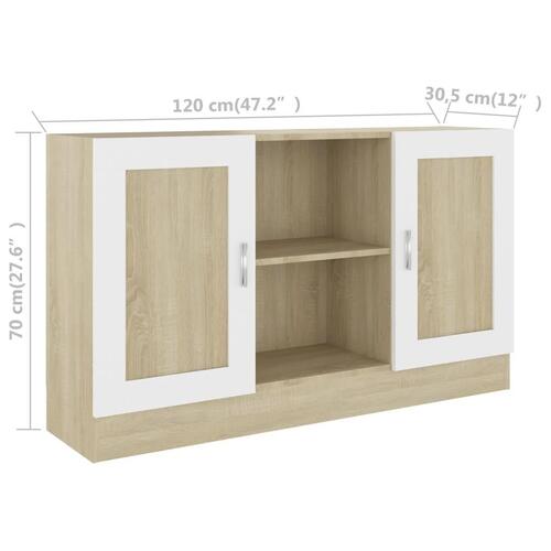 Skænk 120x30,5x70 cm konstrueret træ hvid og sonoma-eg