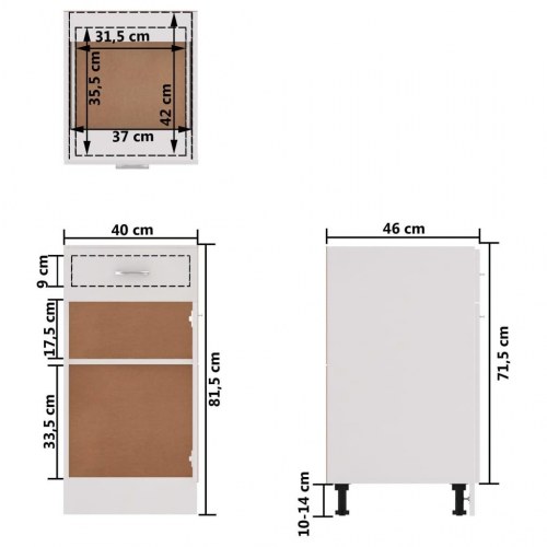 Skuffebundskab Lyon - hvid 40 × 46 × 81,5 cm i konstrueret træ