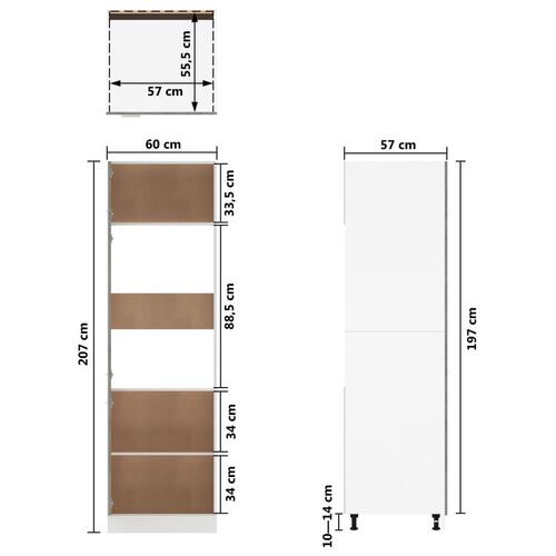 Indbygningsskab til køl 60x57x207 cm konstrueret træ betongrå