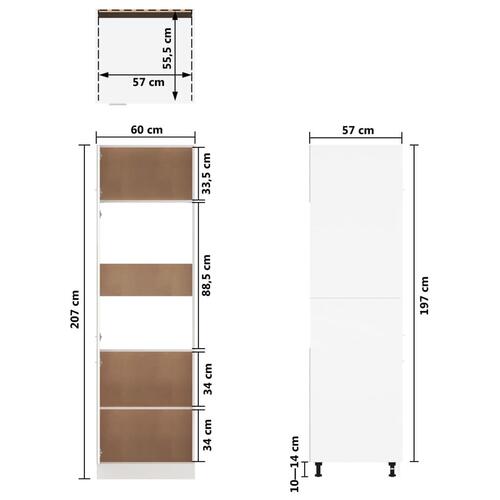 Skab til køleskab 60x57x207 cm spånplade hvid højglans