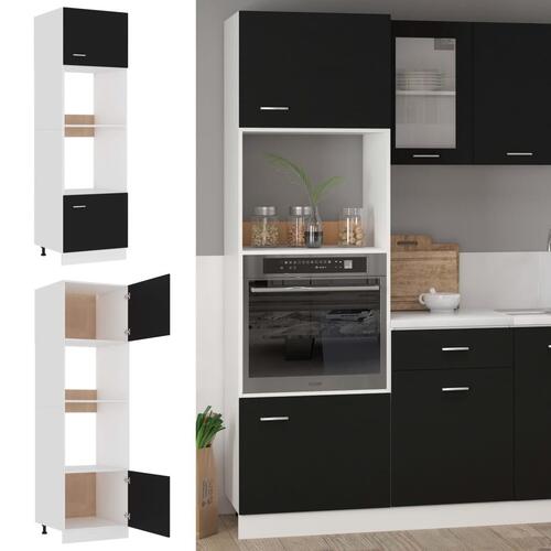 Køkkenskab til mikroovn 60x57x207 cm konstrueret træ sort
