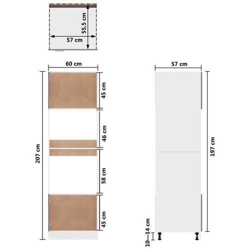 Skab til mikroovn 60x57x207 cm spånplade hvid højglans