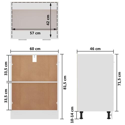 Underskab 60x46x81,5 cm konstrueret træ hvid højglans