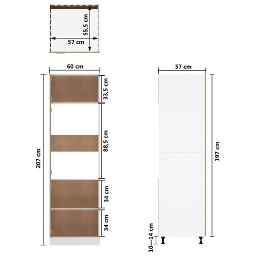 Indbygningsskab til køl 60 × 57 × 207 cm - konstrueret træ, sonoma-eg