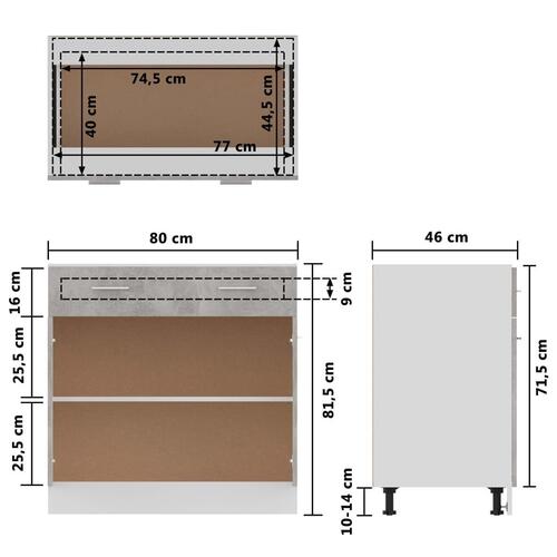 Underskab med skuffe 80x46x81,5 cm konstrueret træ betongrå