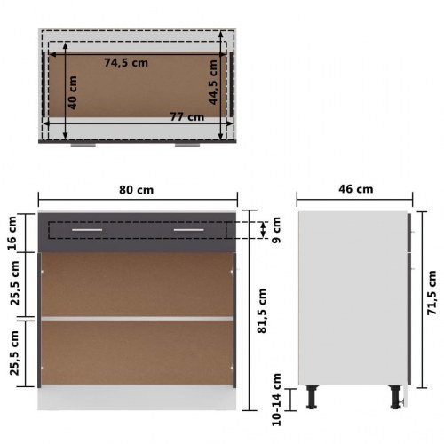 Skuffeunderskab Lyon 80x46x81,5 cm konstrueret træ grå højglans