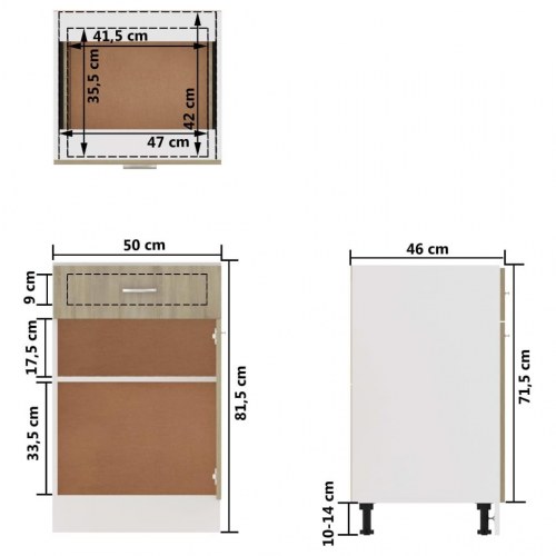 Skuffe-underskab Lyon - Sonoma eg 50 × 46 × 81,5 cm, konstrueret træ