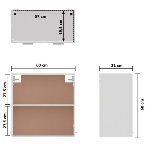 Vægskab 60x31x60 cm konstrueret træ hvid højglans