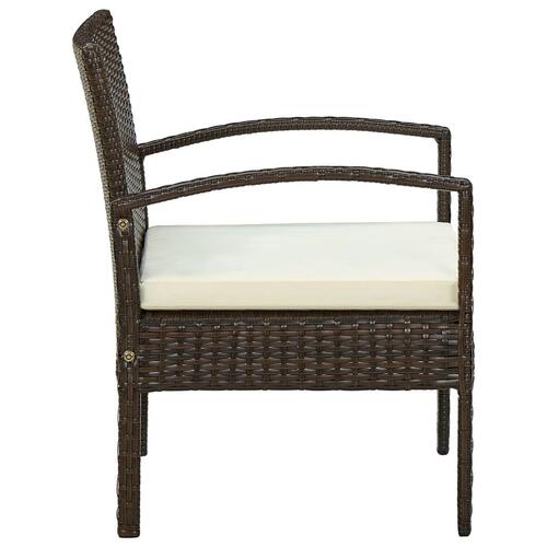 Havestol med hynde polyrattan brun