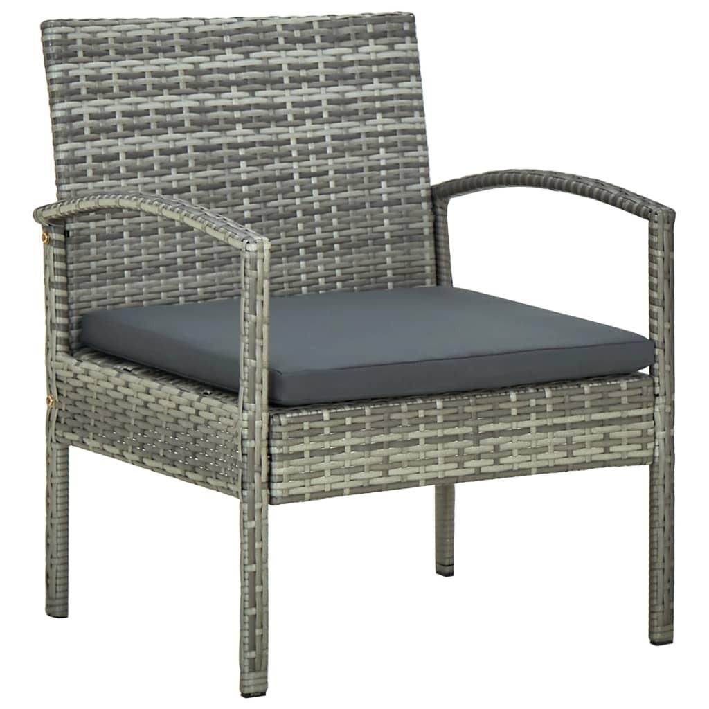 Havestol med hynde polyrattan grå