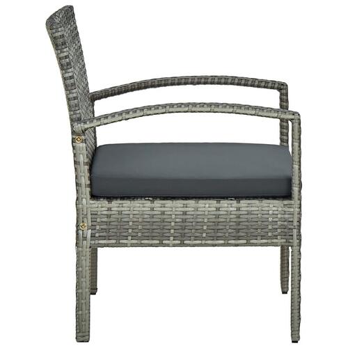 Havestol med hynde polyrattan grå