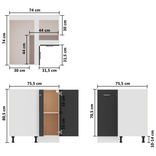 Hjørneunderskab Lyon 75,5x75,5x81,5 cm konstrueret træ grå