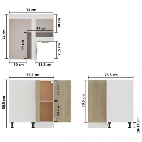 Hjørneskab Lyon - Sonoma eg 75,5×75,5×81,5 cm, konstrueret træ