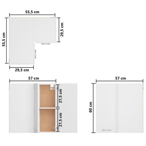 Væghængt hjørneskab Lyon 57x57x60 cm konstrueret træ hvid