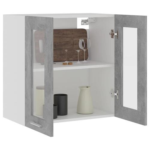 Vægskab med glaslåger 60x31x60 cm konstrueret træ betongrå