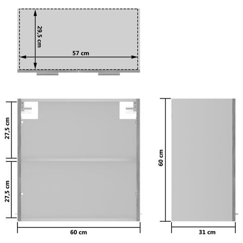 Vægskab med glaslåger 60x31x60 cm konstrueret træ betongrå