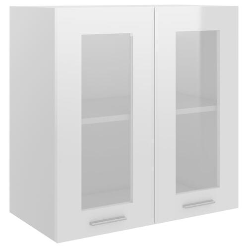 Vægskab med glaslåger 60x31x60 cm konstrueret træ hvid højglans
