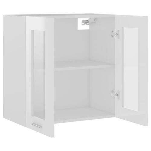 Vægskab med glaslåger 60x31x60 cm konstrueret træ hvid højglans